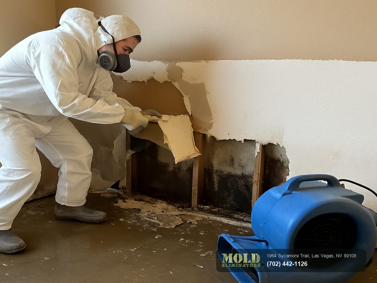 Water seeping under flooring at the baseboard of a Las Vegas home