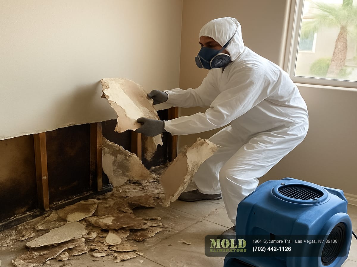 Standing water pooled in a lower-level room being assessed with moisture equipment