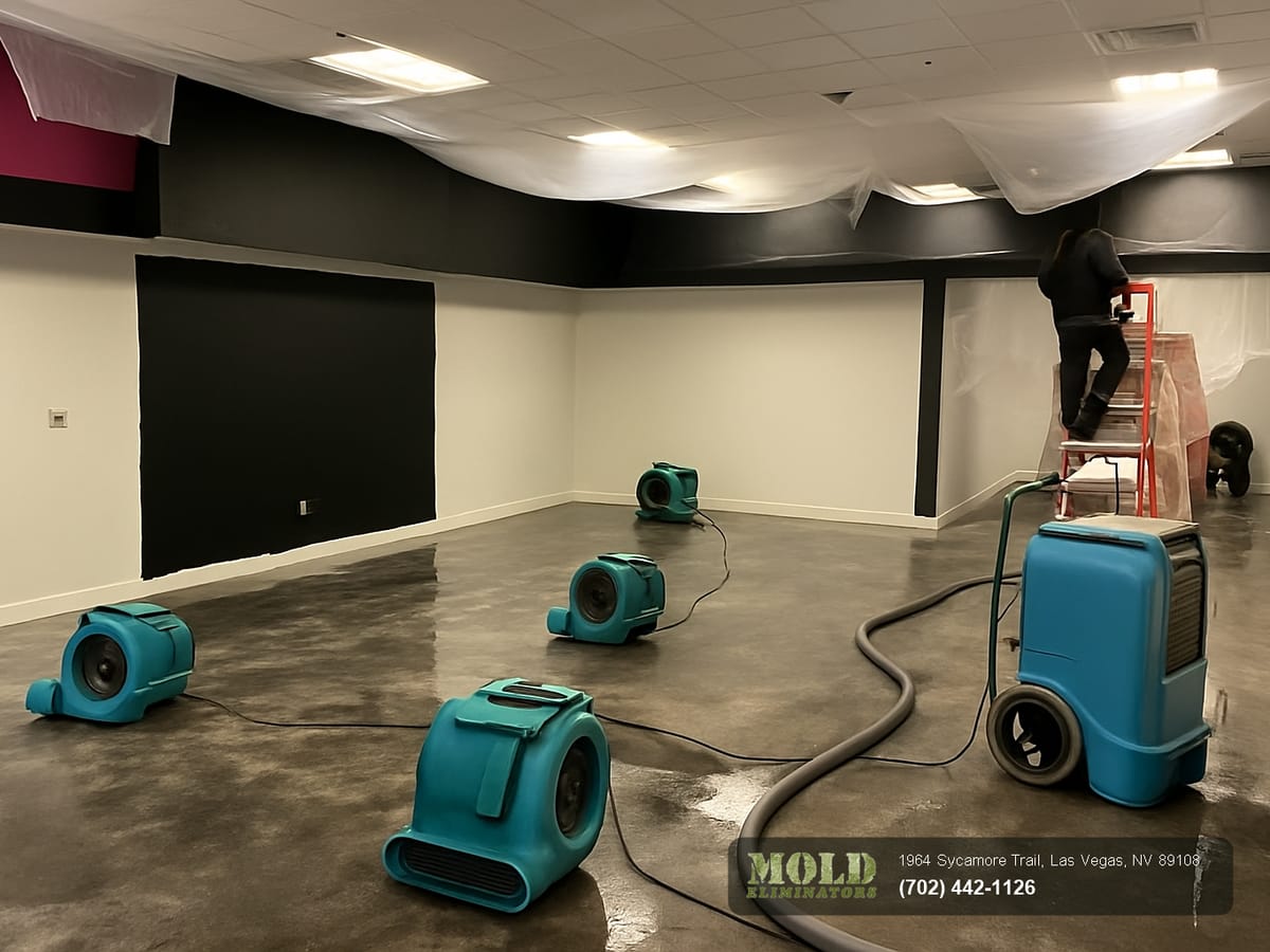 Applied structural drying equipment running in a Summerlin slab-on-grade home