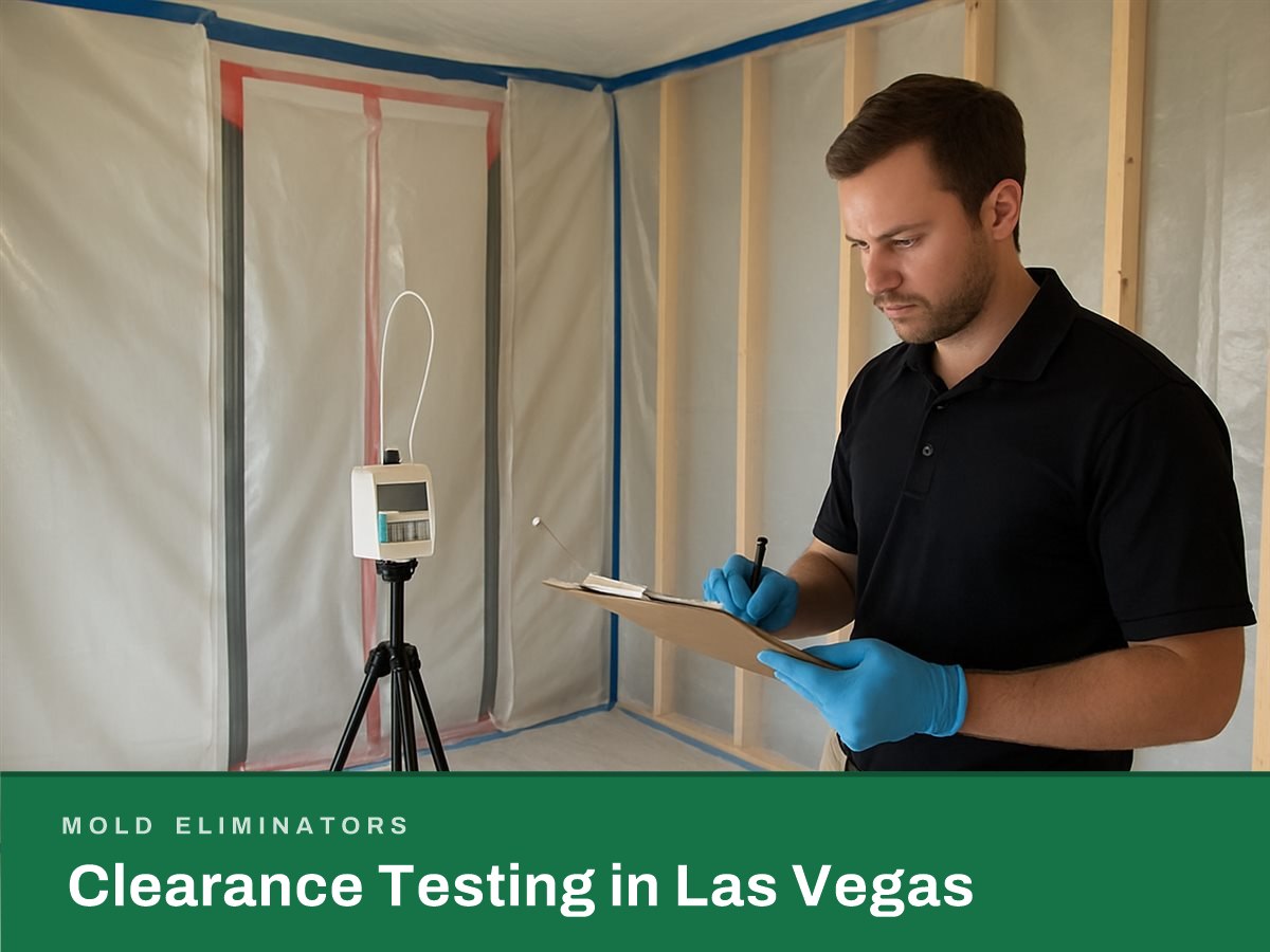 Clearance Testing in Las Vegas by Mold Eliminators. Independent clearance air sample collected inside a cleared containment in a Las Vegas home.